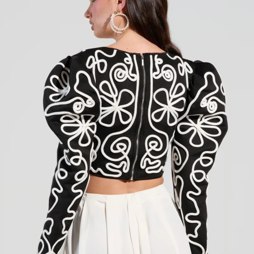Black and White Embroidered Women's Top - Picture 2 of 3
